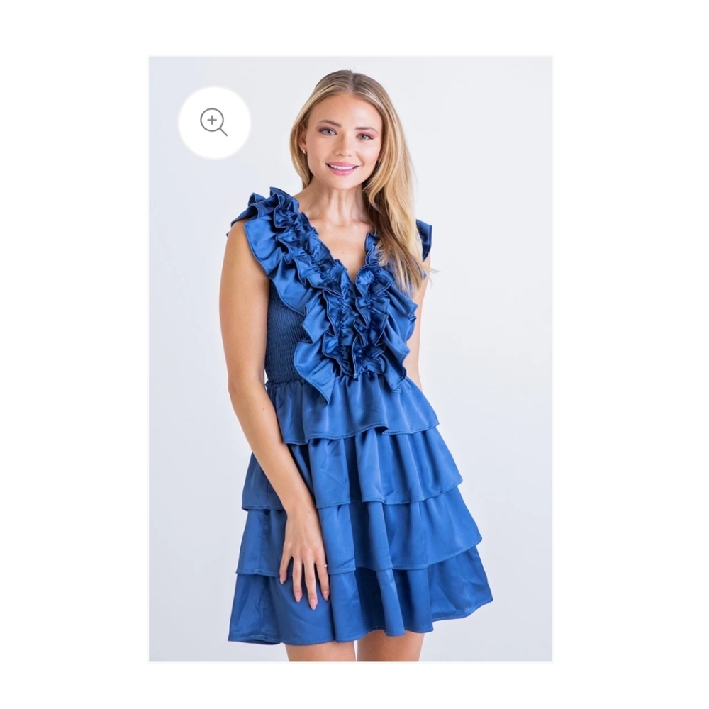 Karlie Clothes Satin Ruffle Smock Dress Large Party Cocktail Formal - Picture 1 of 9